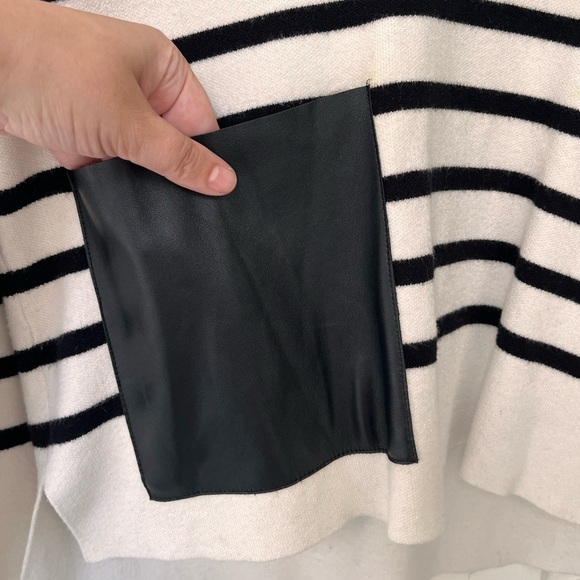 Zara Striped Knit Faux Leather Pocket Pullover Sweater M Black & White - Picture 7 of 13